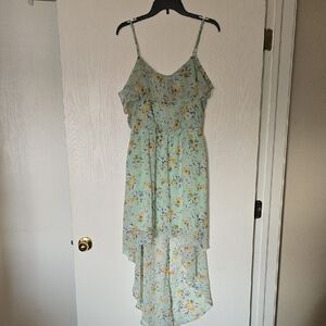 As U Wish Floral High Low Dress - Light Blue and Yellow